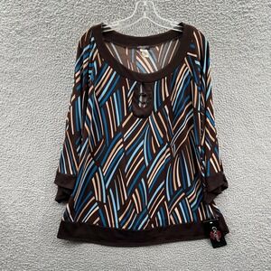 Womens Abstract Geometric Knit Top 1X Artsy Stretch Relaxed Casual Pullover